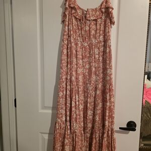 J. Crew Coral and White Floral Tiered Maxi Dress